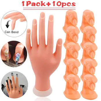 

1pcs Nail Art Practice Flexible Soft Model Hand+5/10pcs Plastic Fake Finger Acrylic Training Display Model Manicure Nails Tools