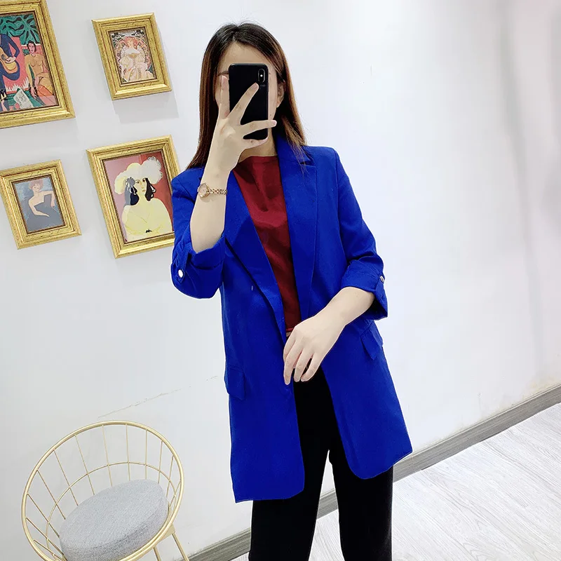 new unbuttoned blue blue seven-point sleeve suit jacket female