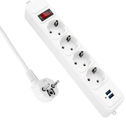 EU Plug Socket Network Filter 2500W 10A Power Board Switch With 2M Extension Cord Surge Protector 4 AC Power Supply 2 USB