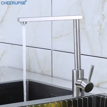 

Water Mixer Kitchen Sink Deck Mounted Hot Cold Water Tap Stainless Steel Square Round Pipe Faucet Rotatable Brushed Taps Robinet