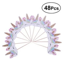 48 piezas unicornio pastel Cupcake Toppers selecciones Adorable lindo pastel decoración suministros para niños cumpleaños fiesta decoración A3(China)