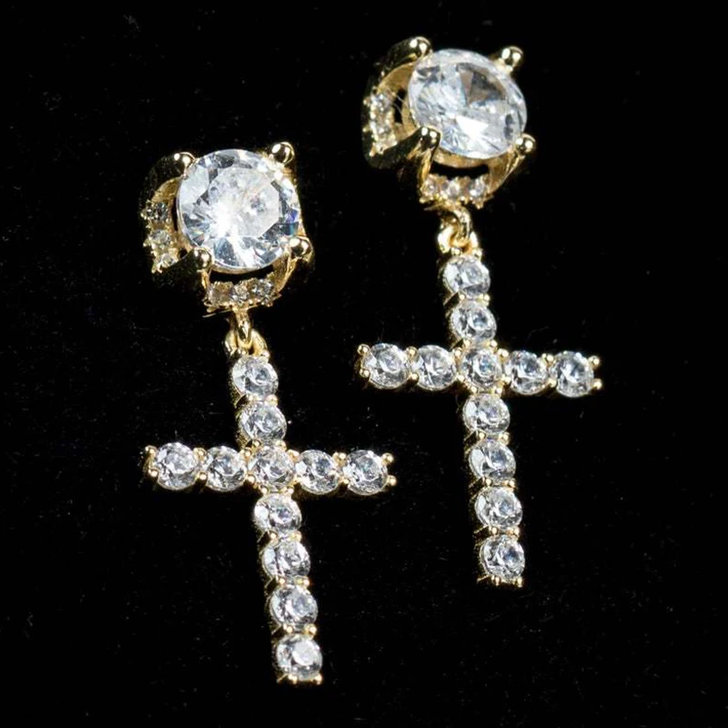 Cross Stud Earrings Hip Hop Rhinestone Piercing Studs For Women Men Ear Accessories Fashion Jewelry stud earrings cross earrings