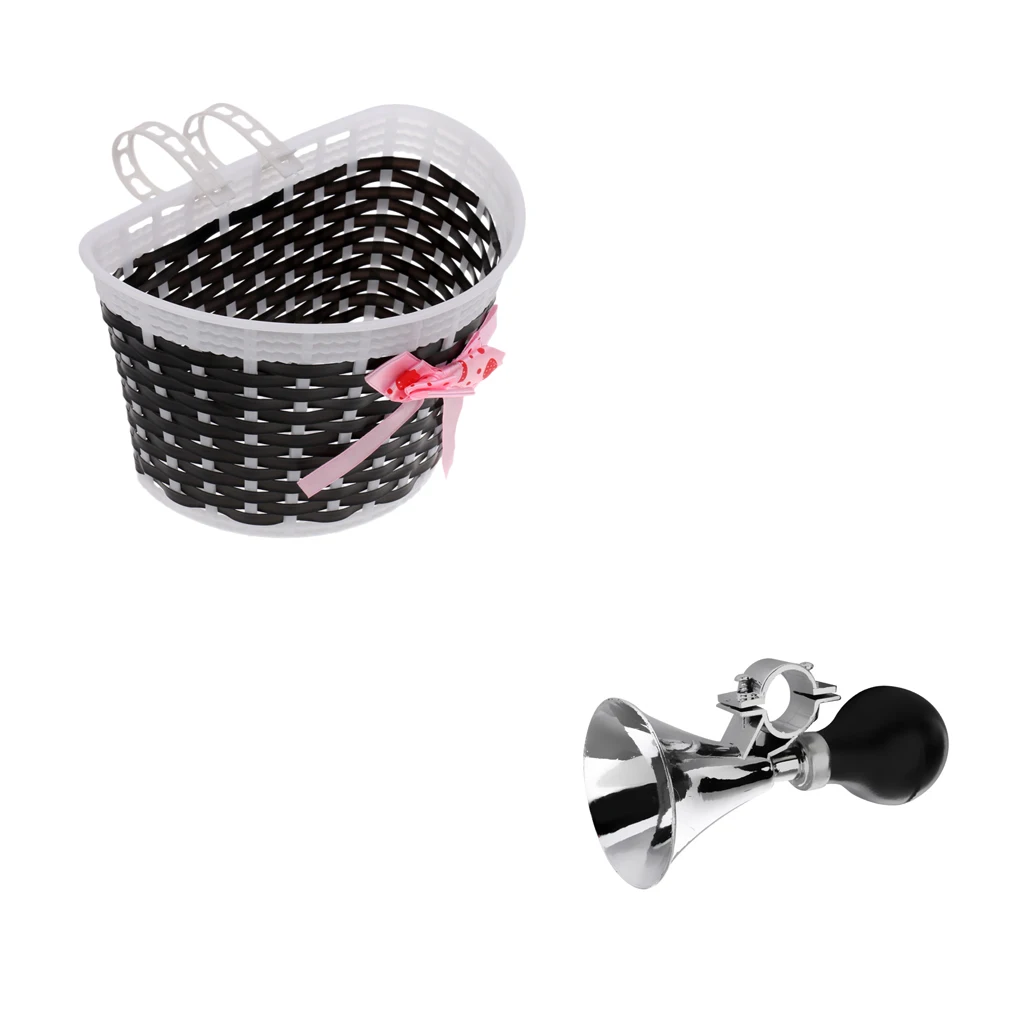 Bike Bicycle Front Basket Shopping Stabilizer+Kids Retro Bike Bell Air Horn