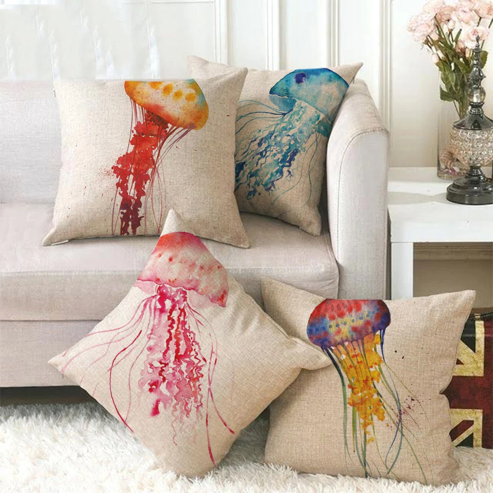 Lychee Jellyfish Подушка с принтом Чехол 45x45 см красочные льняные Чехлы для подушек для спальни дома офиса