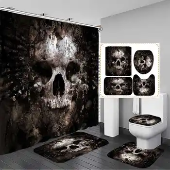 

Scary Rusty Rotten Skull Halloween Pattern for Shower Curtain Non-slip Bath Mat Set Waterproof Polyester Bathroom Curtain