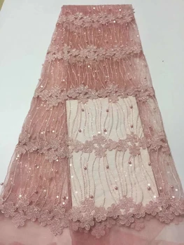 

Hot sale embroidery flower Africn French net lace fabric with beads for wedding dress Latest 2020 sequins lace fabric CD3237