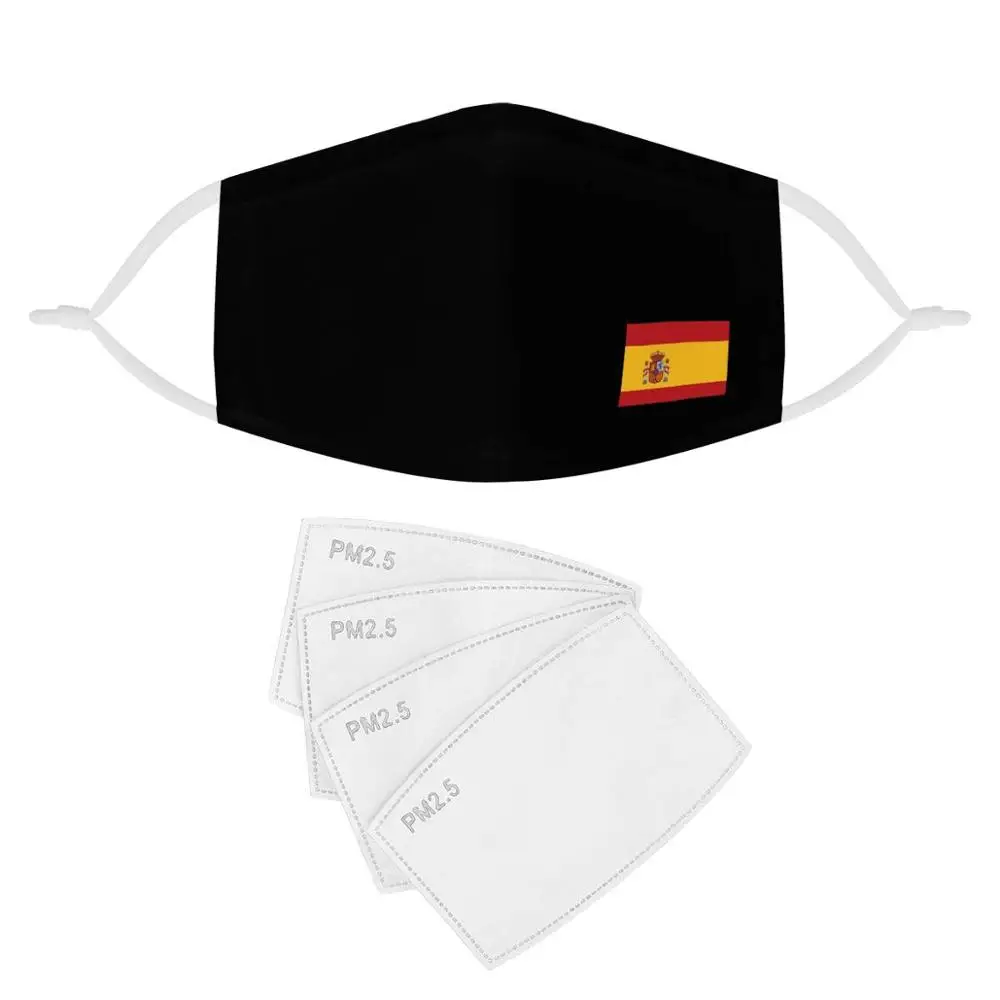 

Adults Spain Flag Spanish National Emblem Custom Image Print Mask Reusable Mask Washable Face Mouth Mask with 4Pcs 2.5PM Filters