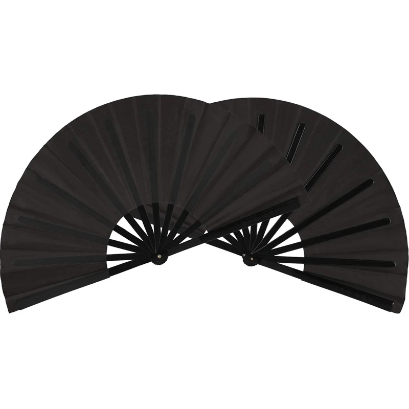 2 Pieces Large Folding Fan Nylon Cloth Handheld Chinese Kung Fu Tai Chi Decoration Party