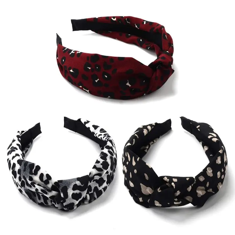 

1PC Women Vintage Contrast Color Hairband Digital Printing Leopard Animal Textured Hair Hoop Twist Knotted Wide Headband