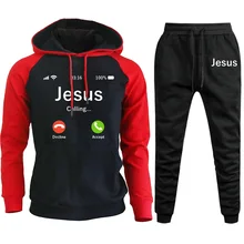 Мужские наборы с принтом толстовки с капюшоном с изображением Иисуса призвание принять или отклонить повседневные Пуловеры уличная толстовка с капюшоном Толстовка брюки для мужчин
