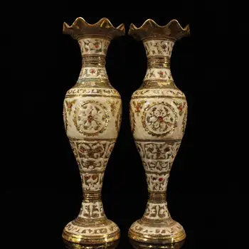 

wedding decoration Nepal returns the old pure copper handmade gilt inlaid cloisonne vase A pair