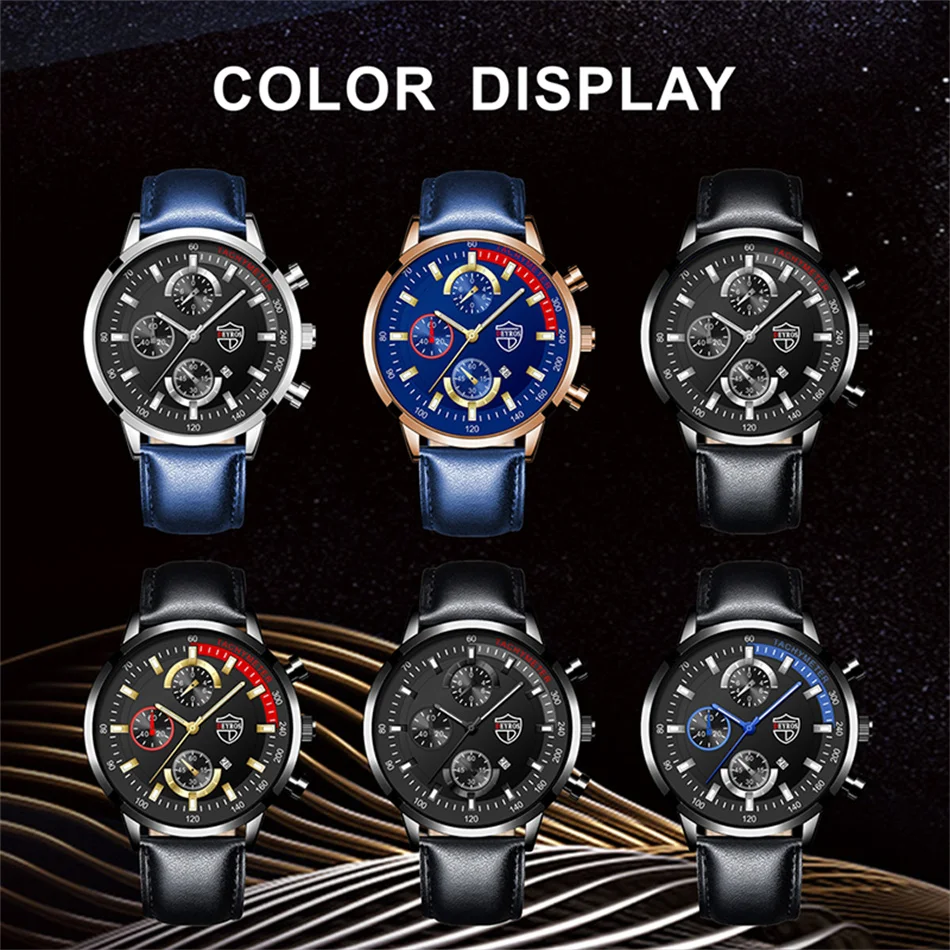 Luxury Mens Leather Watches Stainless Steel Fashion Calendar Quartz Wrist Watch Leather Bracelet Male Business Luminous Clock