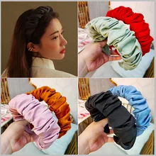 Outono onda sólida headbands individualidade ampla plissado hairbands bezel para as mulheres meninas centenas de correspondência cabelo hoop acessórios