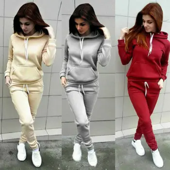 

2Pcs Women Hoodies Sports Tops Pants Tracksuit Sweatshirt Sweat Suit Jogging Set
