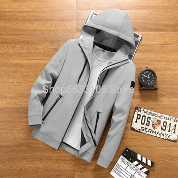 

Year Autumn Men Jacket Super Male Multicolor With Cap Slim Fit Big Size Fat Trend Elasticity