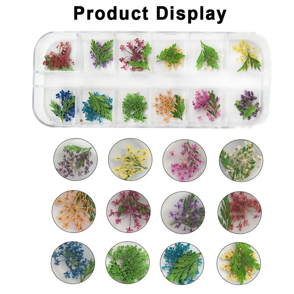 

12 Colors Dry Flowers Leaves Nail Stickers 3D Water Transfer Sticker Nail Art Sticker Real Natural Flowers DIY Decoration
