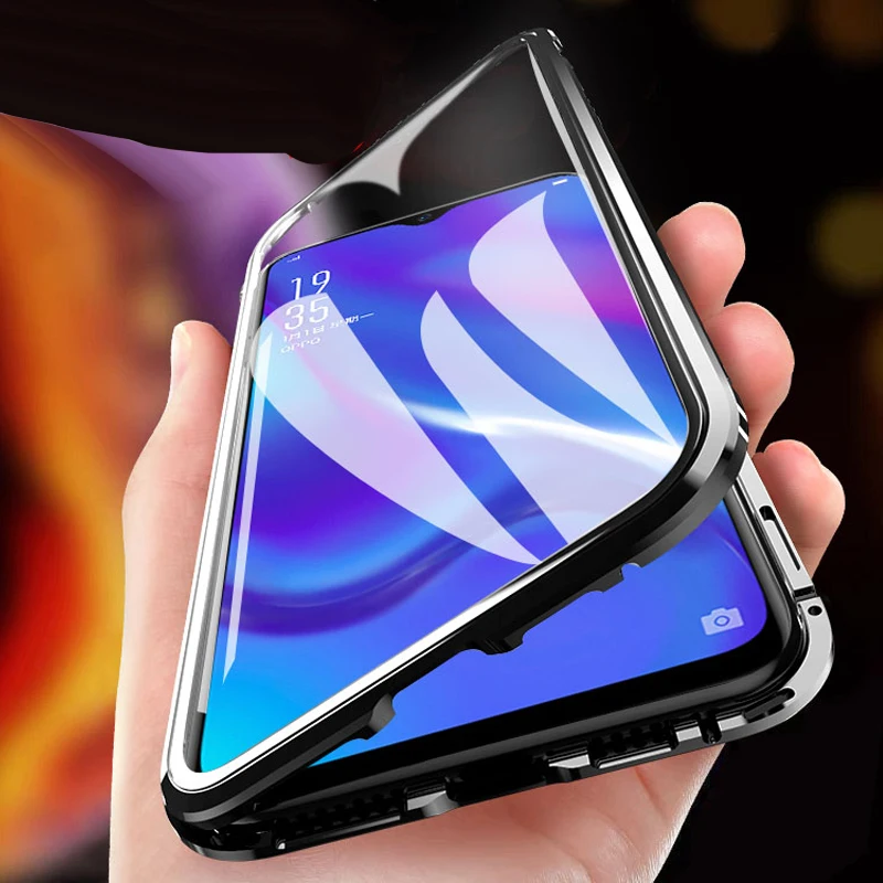 

Double Sided Magnetic Absorption Metal Case For Samsung Galaxy A8 a8+ A8 plus 2018 Full Protective Cover Flip Back cover case