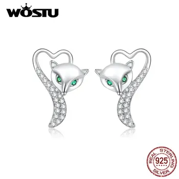 

WOSTU Authentic 925 Sterling Silver Little Fox Earrings Cute Love Shape Body Earrings For Women Fine Jewelry Making CTE312