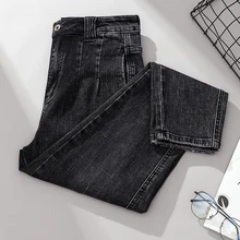 Плюс размеры для женщин в винтажном стиле; узкие; черные дамские высокие талией джинсы Mujer femme feminino эластичные джинсовые брюки женские K0282