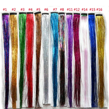 

1PCS 13colors 45cm Hair Tinsel with BB Clip in Sparkling Hair Extension Easy Attach Fashion Glitter hair accessories for women