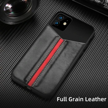

Natural Cowhide Luxury Genuine Oil Wax Leather + V shape Aviation Metal Stitching Phone Cases For Apple iPhone 11 case