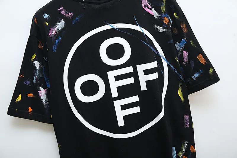Высокое Качество OFF-WHITE Ограниченная серия ручная роспись красочные граффити парная футболка с короткими рукавами