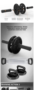 

3-in-1 Fitness Trainer Muscle Exercise Abdominal Power Wheel Ab Roller+ Elastic Bands+Push Up Bar Fitness Equipment Trainer