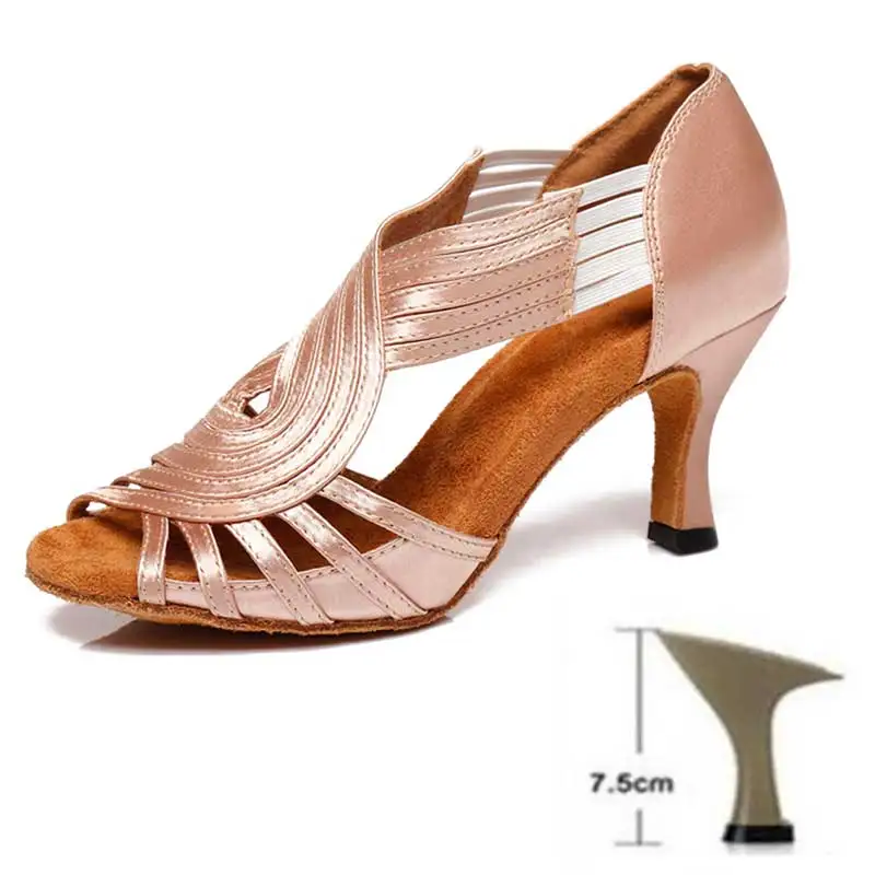 Обувь для латинских танцев Стразы Женская Обувь для бальных танцев для девочек Танго; на низком каблуке Профессиональный Танцы 6/7. 5/8. 5/туфли на высоком каблуке(10 см); - Цвет: Skin1  7.5CM