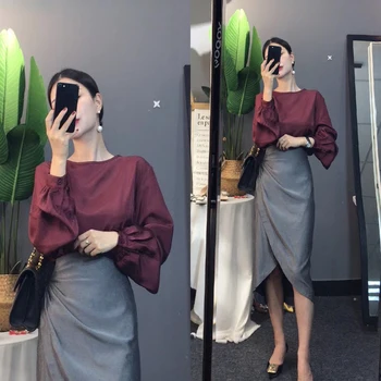 

Europe and America the same paragraph autumn new Korean loose pullover shirt sleeve speaker package arm dress pleated skirt two