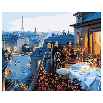 

Paint By Numbers for Adults and Kids DIY Oil Painting Gift Kits Pre-Printed Canvas Art Home Decoration -Paris Hotel