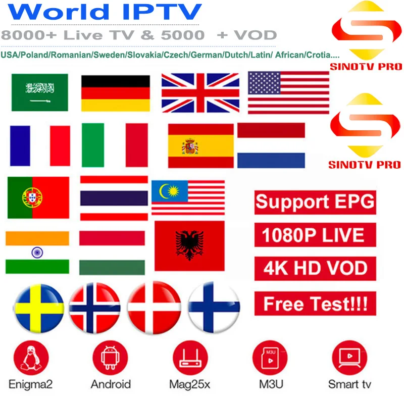 Год Sino Pro IP tv APK для французских польских телеканалов в реальном времени, латино, США, Великобритании, Испании, голландский телевизор Sino tv с панелью перепродажи