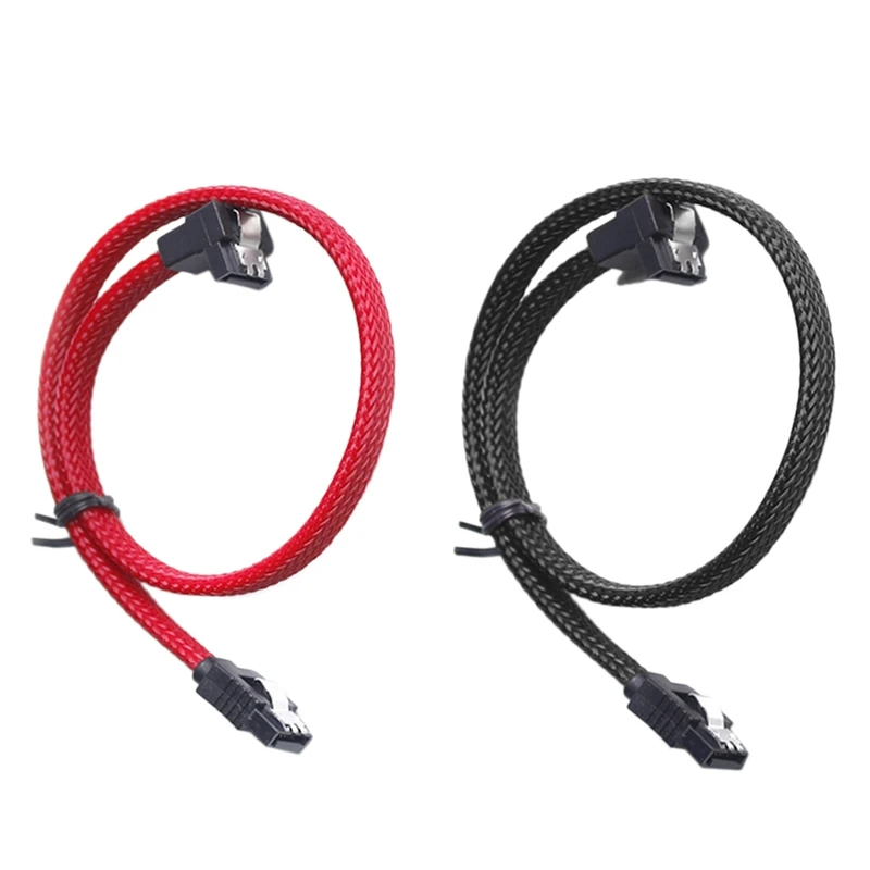 2 шт 50 см SATA 3,0 III SATA3 7Pin кабель для передачи данных под прямым углом 6 ГБ/сек. SSD Кабели HDD жесткий диск шнур для передачи данных с нейлоновыми рукавами, красный& Bla