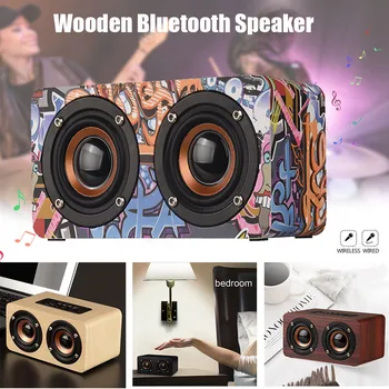 

Retro Wooden Wireless Bluetooth Speaker Portable Outdoor HIFI Bass Speaker Multifunctional GK99