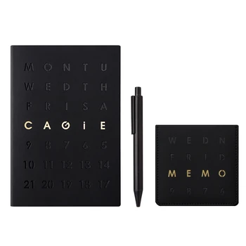 

A5 Notebook and Journal Set Office Notepad Black Diary Note Book Line Agenda Planner Organizer Daily Plan School Sketchbook Pen