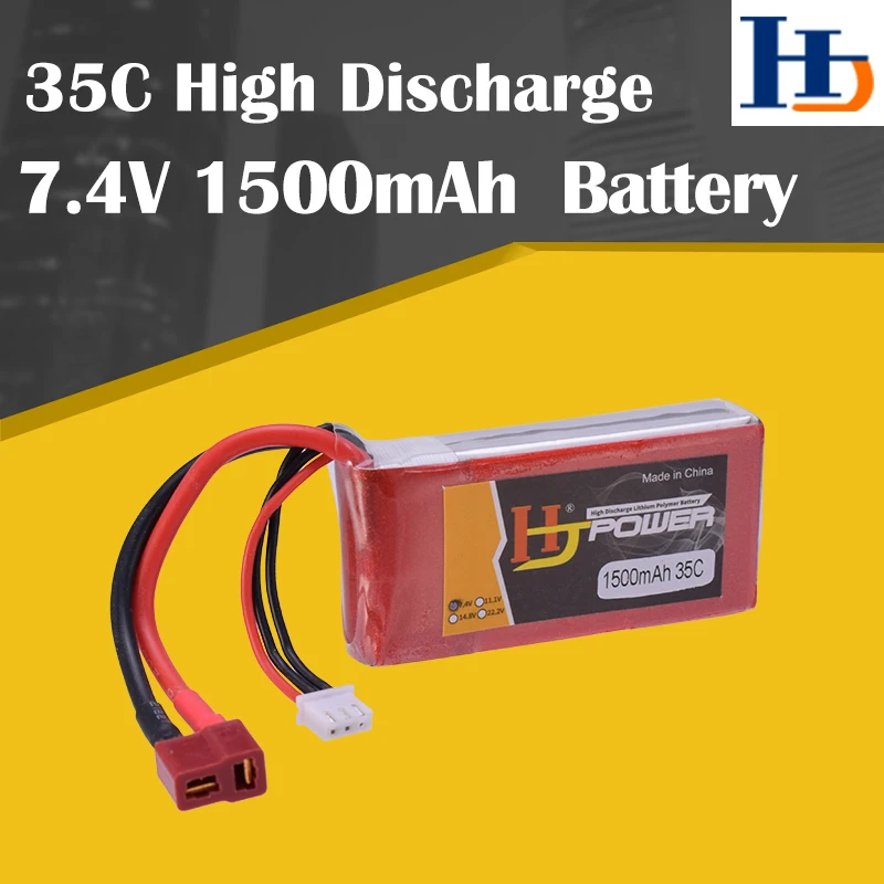 7.4V 1500mAh HJ 7,4 V 11,1 V 14,8 V 1500mAh 35C 2S Lipo батарея T Plug Высокая разрядка мощный для RC Дрон автомобиль Лодка Квадрокоптер RC модель - Цвет: 7.4V 1500mAh