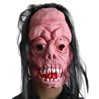 

B Mask Creepy Latex Mask With Hair Halloween Horror Mask For Adults And Teens Cosplay Party Decor Prank Props*