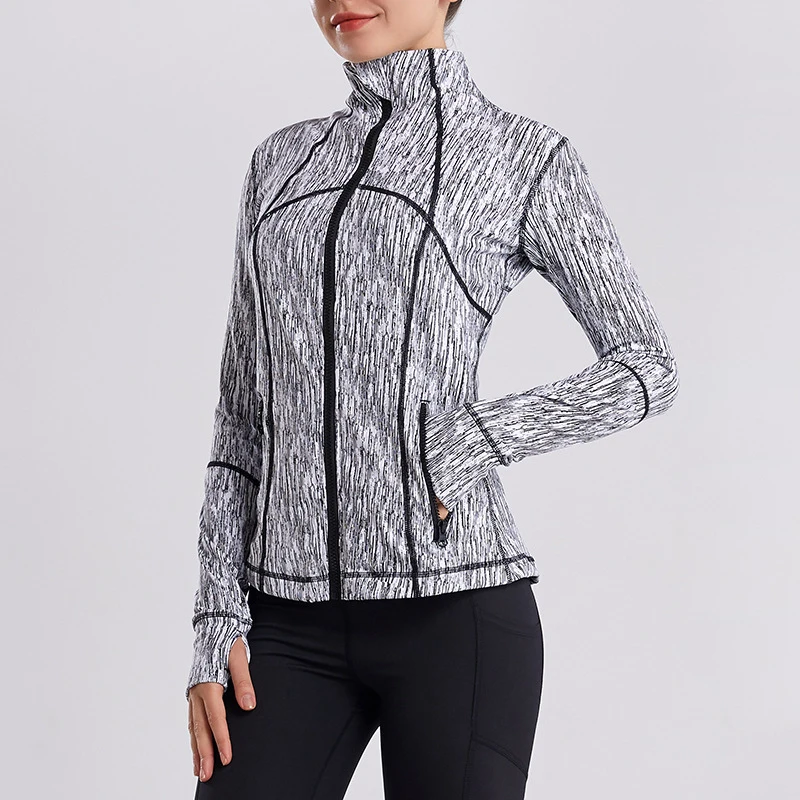 Chaqueta deportiva fina de manga larga con cremallera para mujer, ropa deportiva para yoga y fitness, top para correr