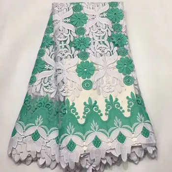 

Green/white African lace fabric,embroidered flower net lace,high quality Nigerian lace fabric with stone for wedding dress