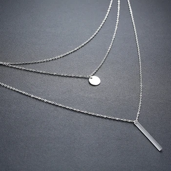 

CHARM BAR COIN MULILAYER NECKLACE WOMEN ADJUATABLE STAINLESS STEEL CHAINS silver color GOLD PARTY PENDANT