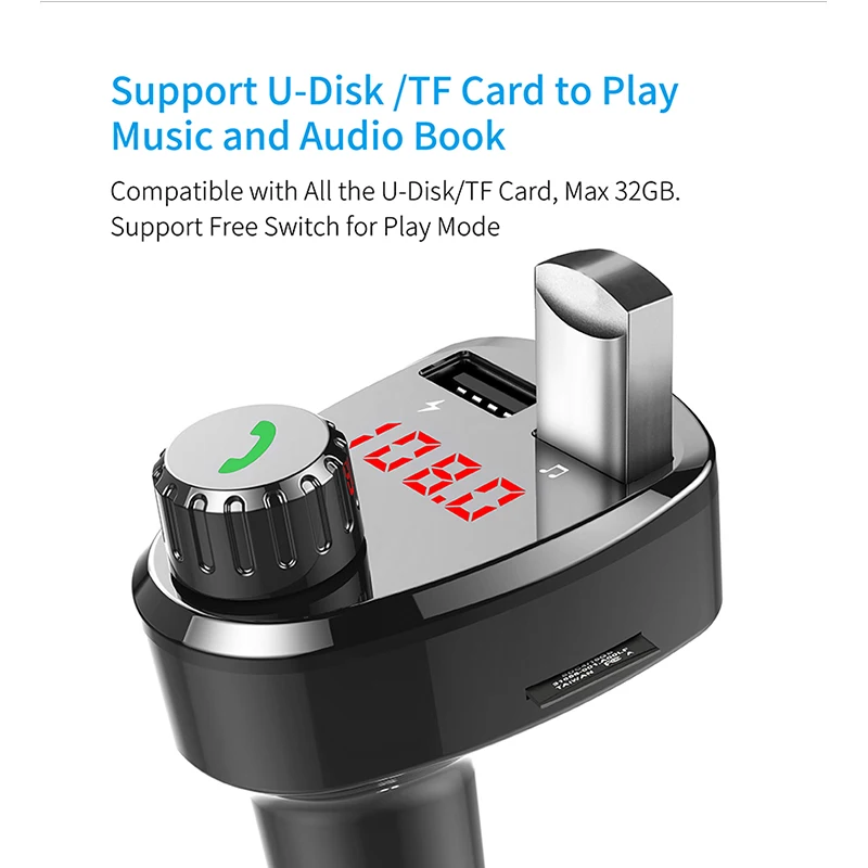 FM модулятор Bluetooth 4,2 двойной USB Автомобильное зарядное устройство автомобильный комплект громкой связи беспроводной Bluetooth fm-передатчик MP3 музыкальный плеер передатчик