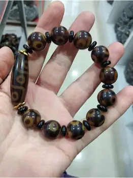 

12mm qualité Tibet Dzi mala perle bracelet 9 yeux amulette 3 yeux veine perle bracelet chapelet bénir churinga