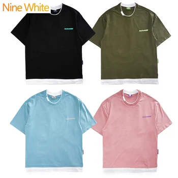 

Double collar fake two pieces of short sleeve pure loose round collar half sleeve summer large T-shirt fashion clothes