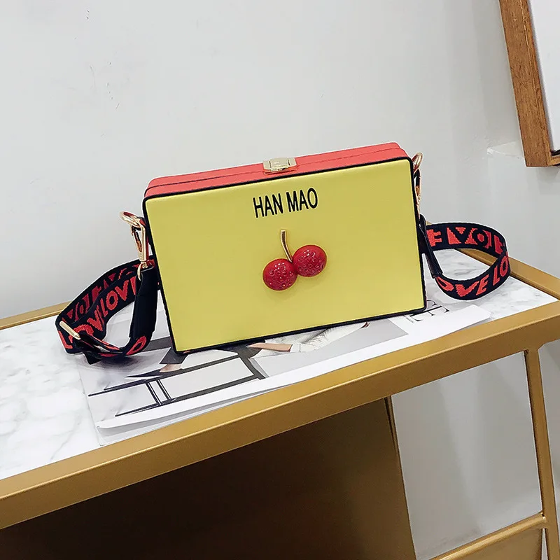 

2018 New Style Fashion Korean-style Lettered Strap Cherry Square Sling Bag Shoulder Diagonal WOMEN'S Bag