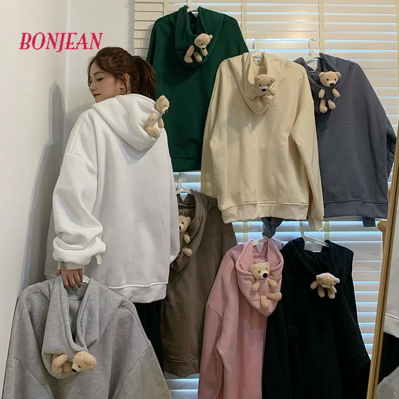 

Hoodies Cute Kawaii Sweatshirt Women Winter Korean Tops Oversize Harajuku Hooded Chritmas Pullover Bear Warm Tracksuit Sudadera