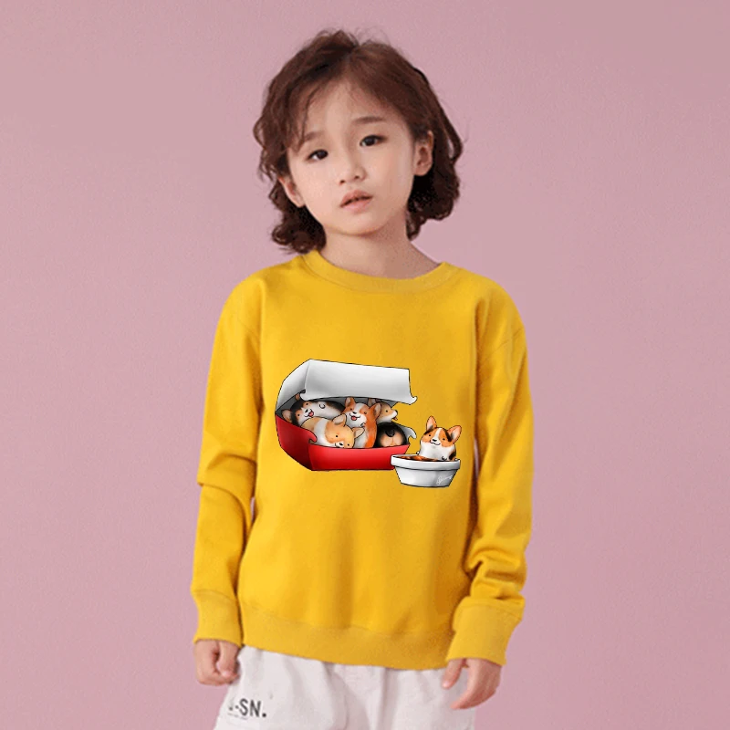 

Cute Corgi Dog Sweatshirts Baby Boys Girls Cotton Kids Hoodies Children Clothes Long Sleeve Sweatshirts Toddler Yellow Clothing