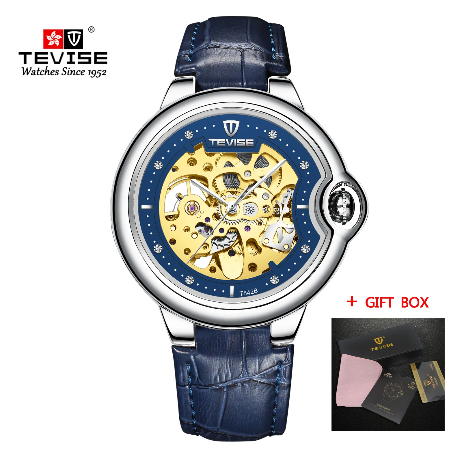 leather silver blue Tevise Топ бренд для мужчин s часы автоматические механические часы полый Скелет Tourbillon наручные часы для мужчин Relogio Masculino - Цвет: leather silver blue