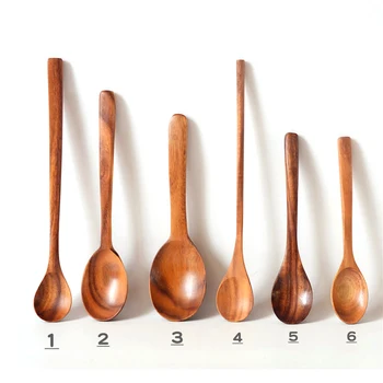 

Wholesale 100pcs/lot Wood Spoon Resuable Natural Teak Wooden Spoon Set for Tea Coffee Honey Soup