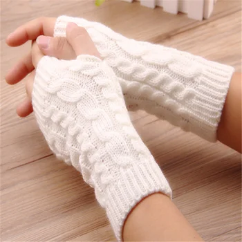 

Hot Sale Women Wool Mitten Warm Fingerless Gloves Hand Warmer Winter Women Arm Crochet Knitting Faux Gloves Half Finger Mittens
