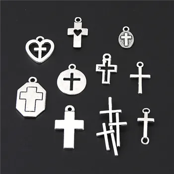 

20pcs Mix Silver Color Material Simple Tree Cross Charms Heart Pendant Jewelry Making DIY Handmade Craft Accessories M133