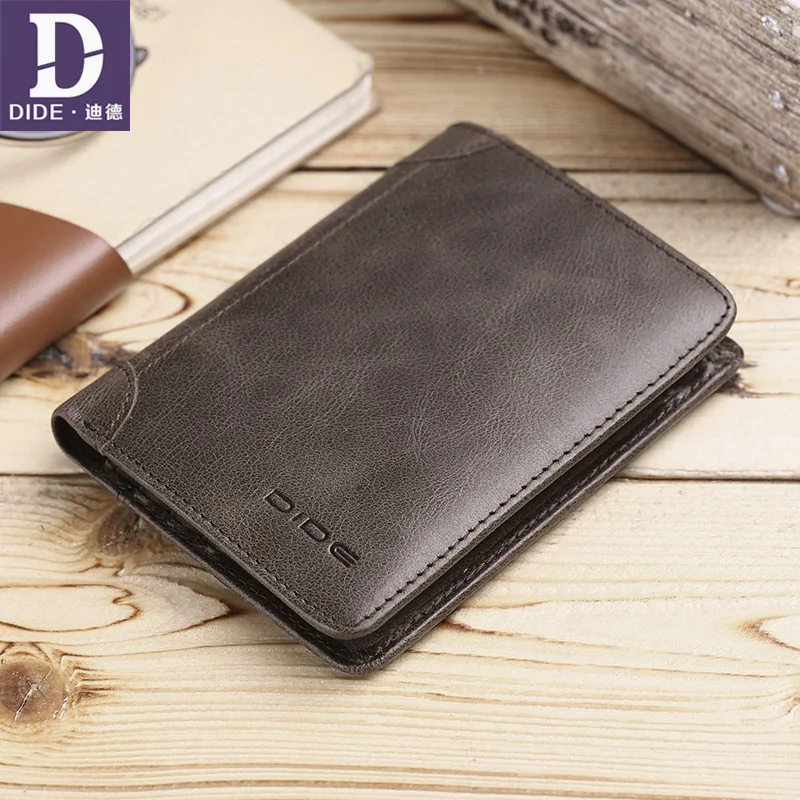 

DIDE Casual Vintage Genuine Leather thin Slim Short Wallet Men Small Wallet Simple Mini Card Holder Purse Male Free Gift Box